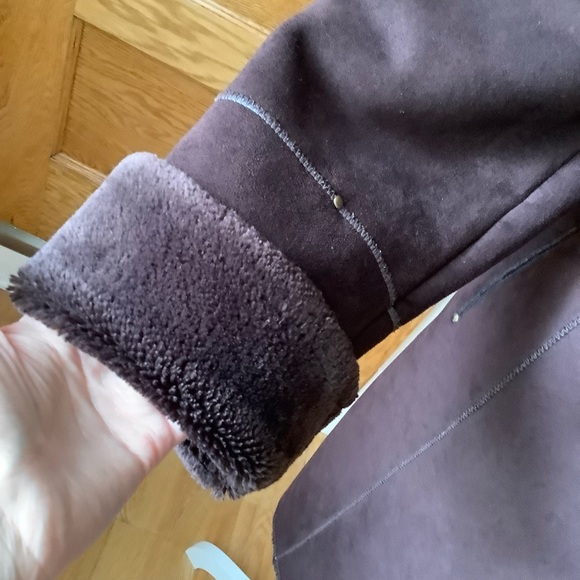 NOVELTI Brown Faux Suede Leather Shearling Midi Coat Size M - Picture 8 of 16